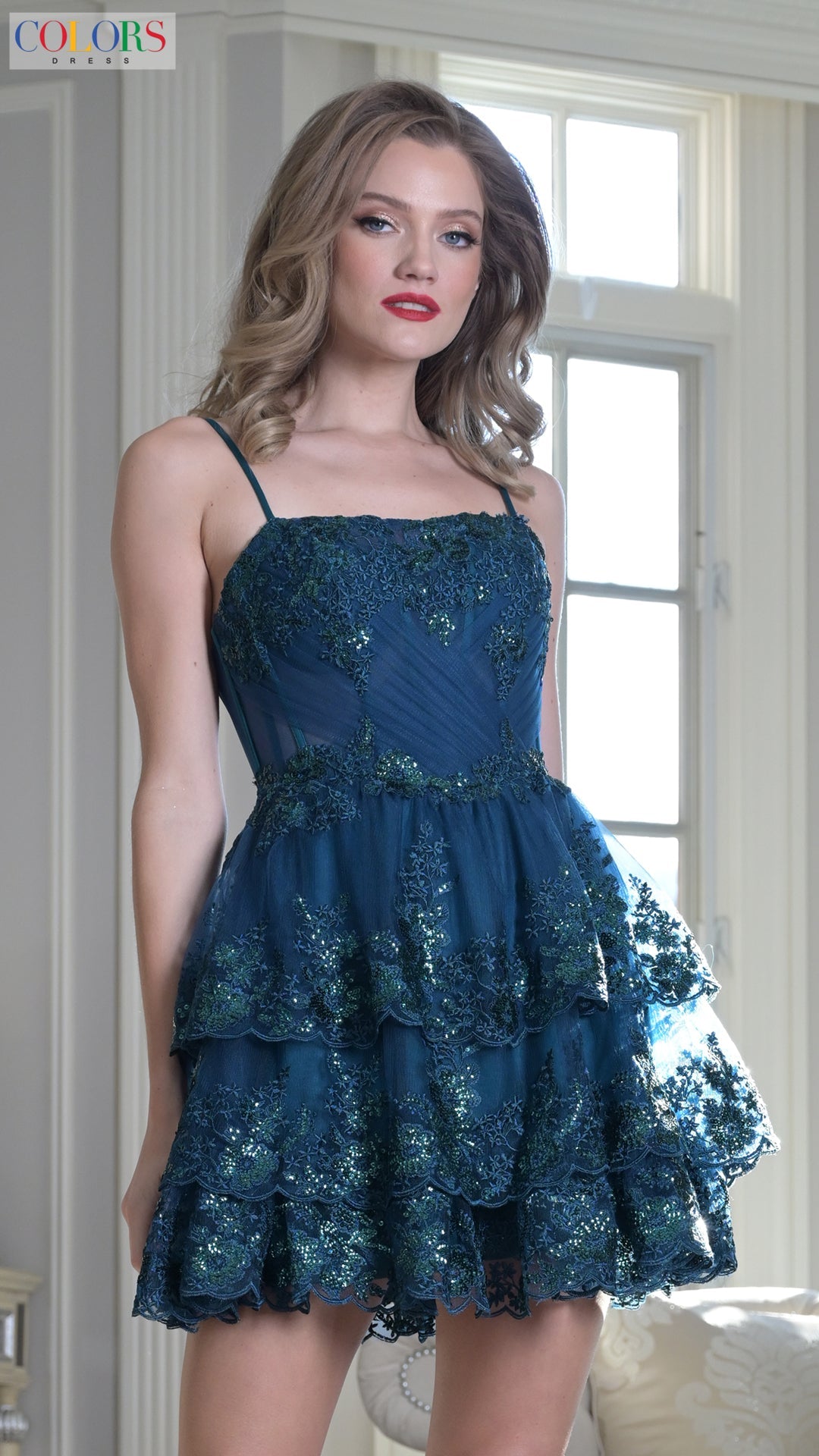 Cocktail Dresses A Line Short Sequin Lace Cocktail Ruffle Dress  Peacock