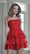 Cocktail Dresses A Line Short Sequin Lace Cocktail Ruffle Dress  Red