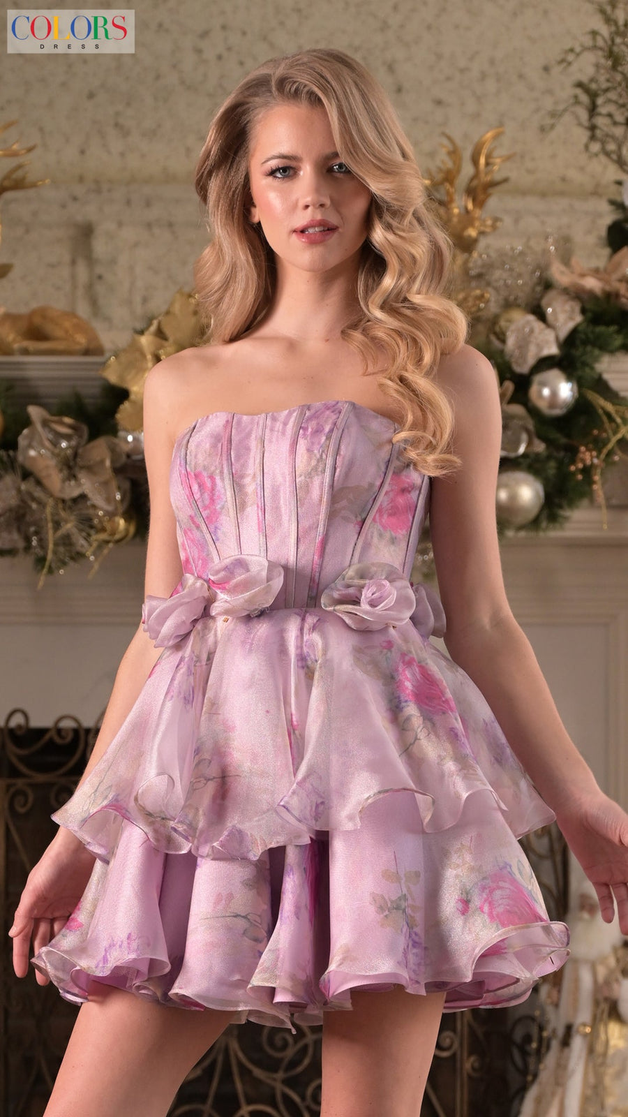 Cocktail Dresses Short A Line Printed Floral Ruffle Cocktail Dress Lilac