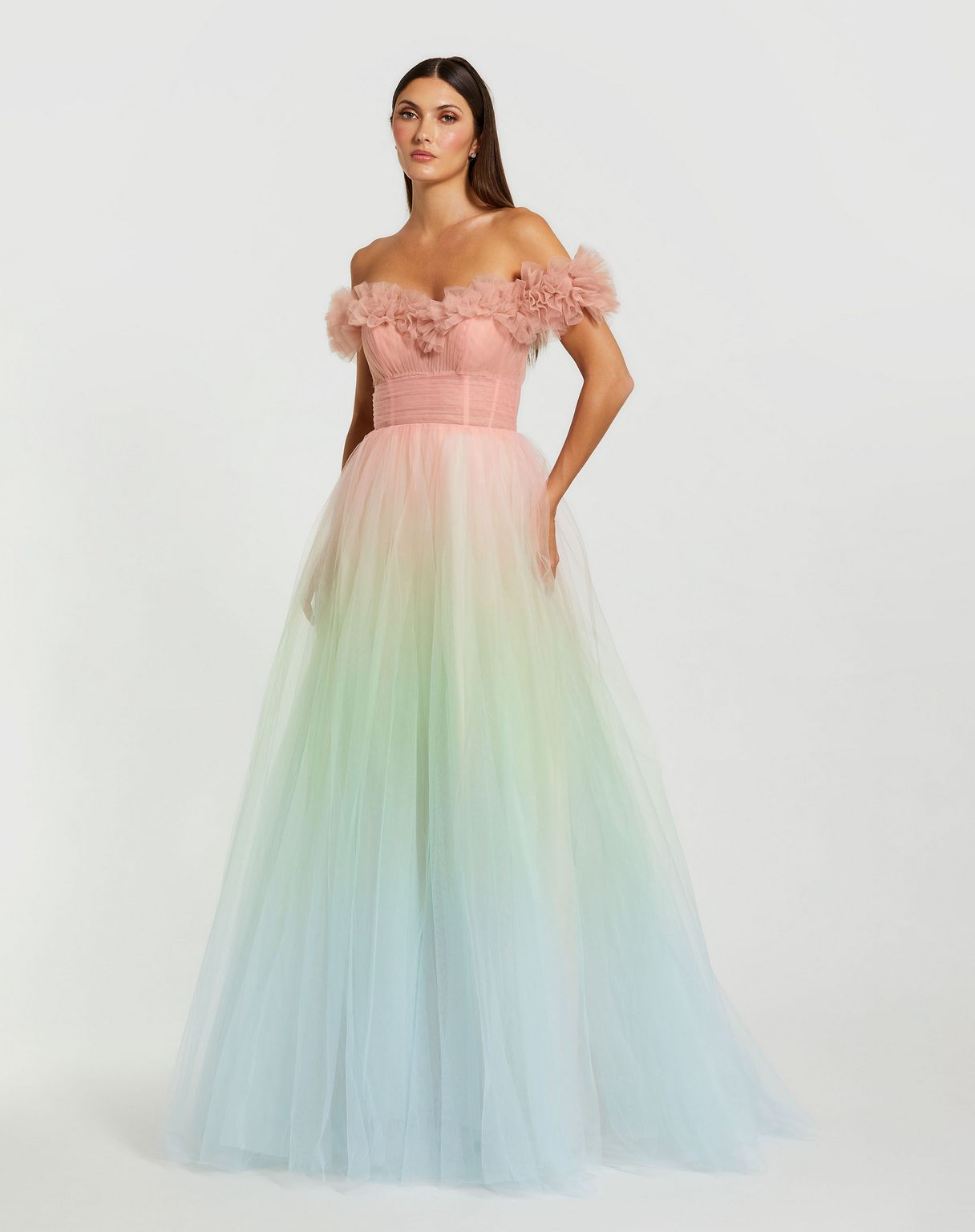 Formal Dresses Long Ball Gown Ombre Ruflled Prom Dress Pink Sorbet