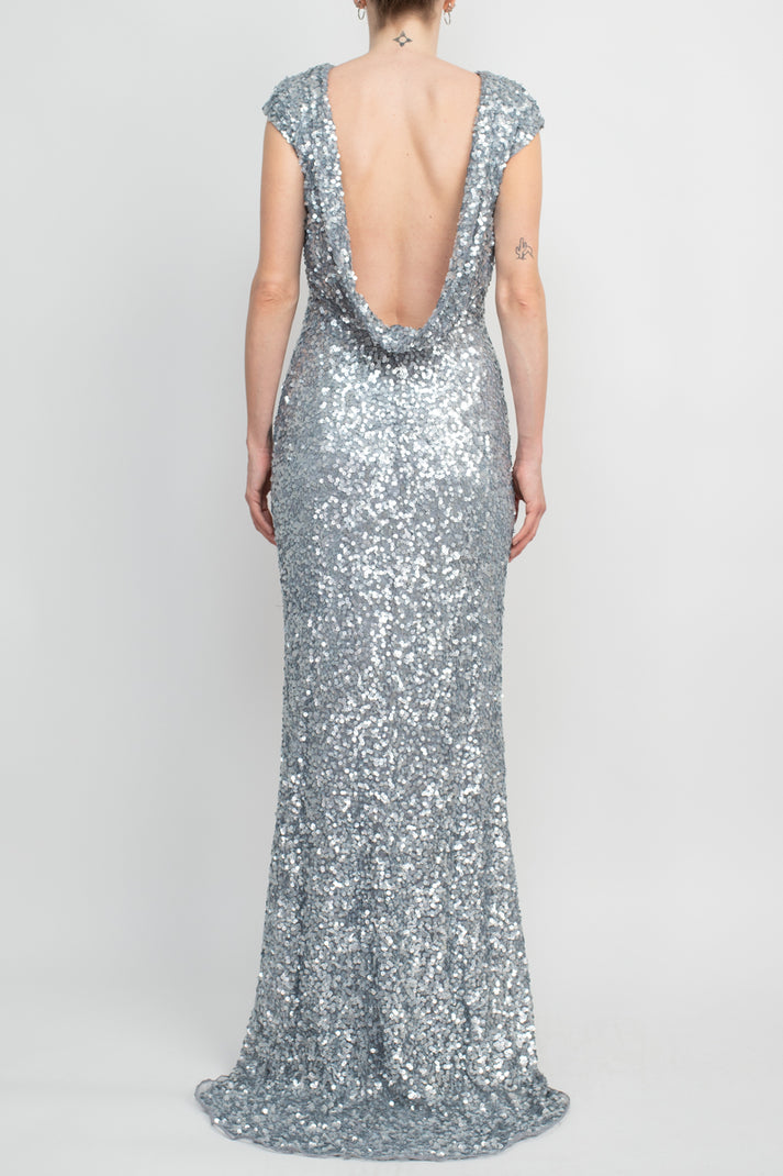 Formal Dresses Fitted Long Formal Bodycon Sequined Dress Platinum