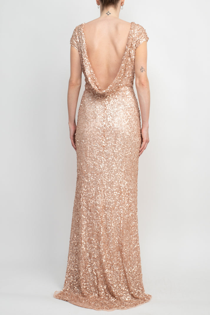 Formal Dresses Fitted Long Formal Bodycon Sequined Dress Rose Gold