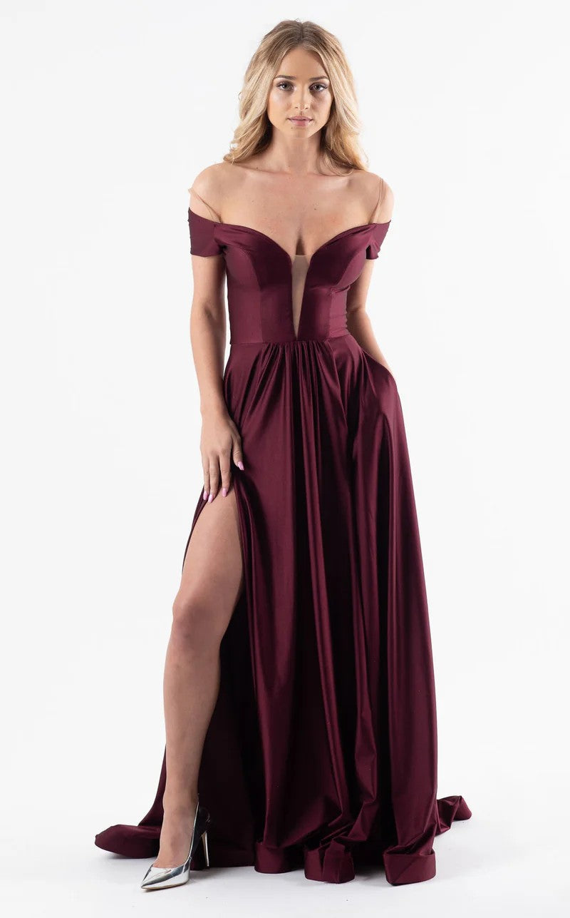 Prom Dresses  Long Formal A Line Slit Evening Prom Dress Burgundy