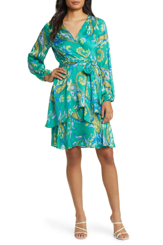 Cocktail Dresses Long Sleeve Printed  Ruffled Short Cocktail Dress Basil