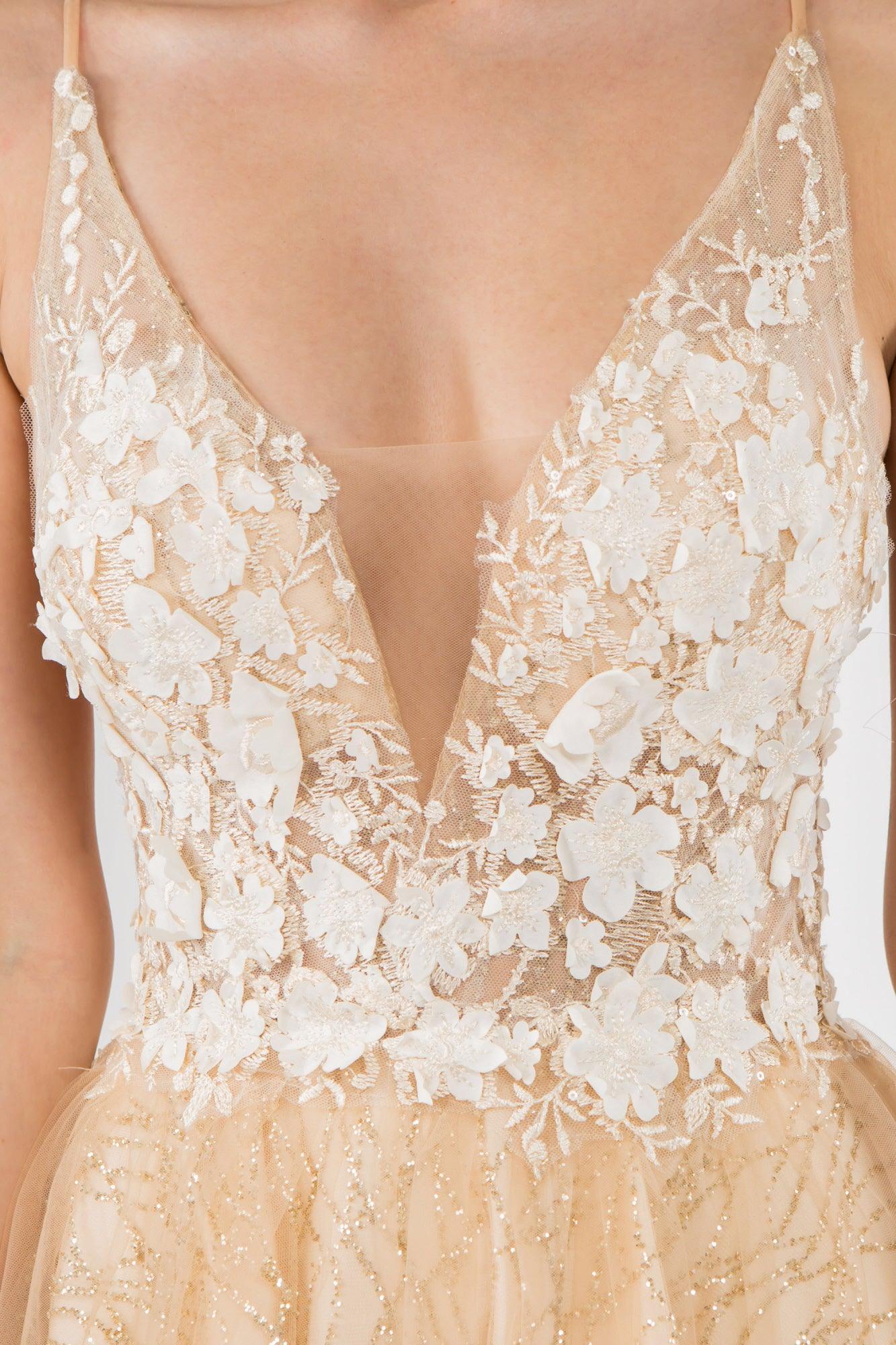 3D Floral Applique Short Homecoming Dress - The Dress Outlet