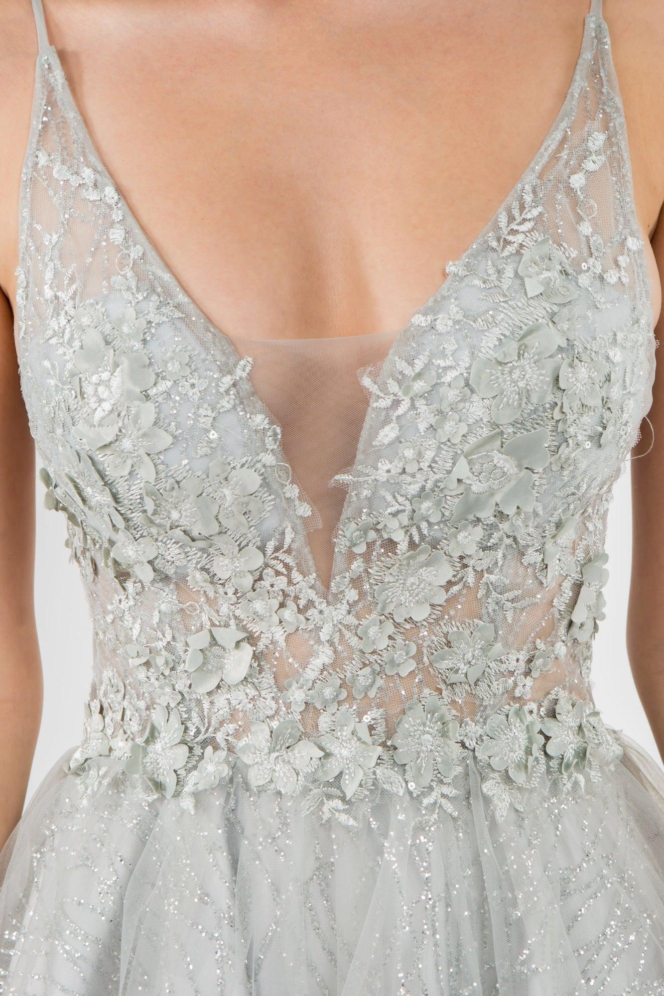 3D Floral Applique Short Homecoming Dress - The Dress Outlet