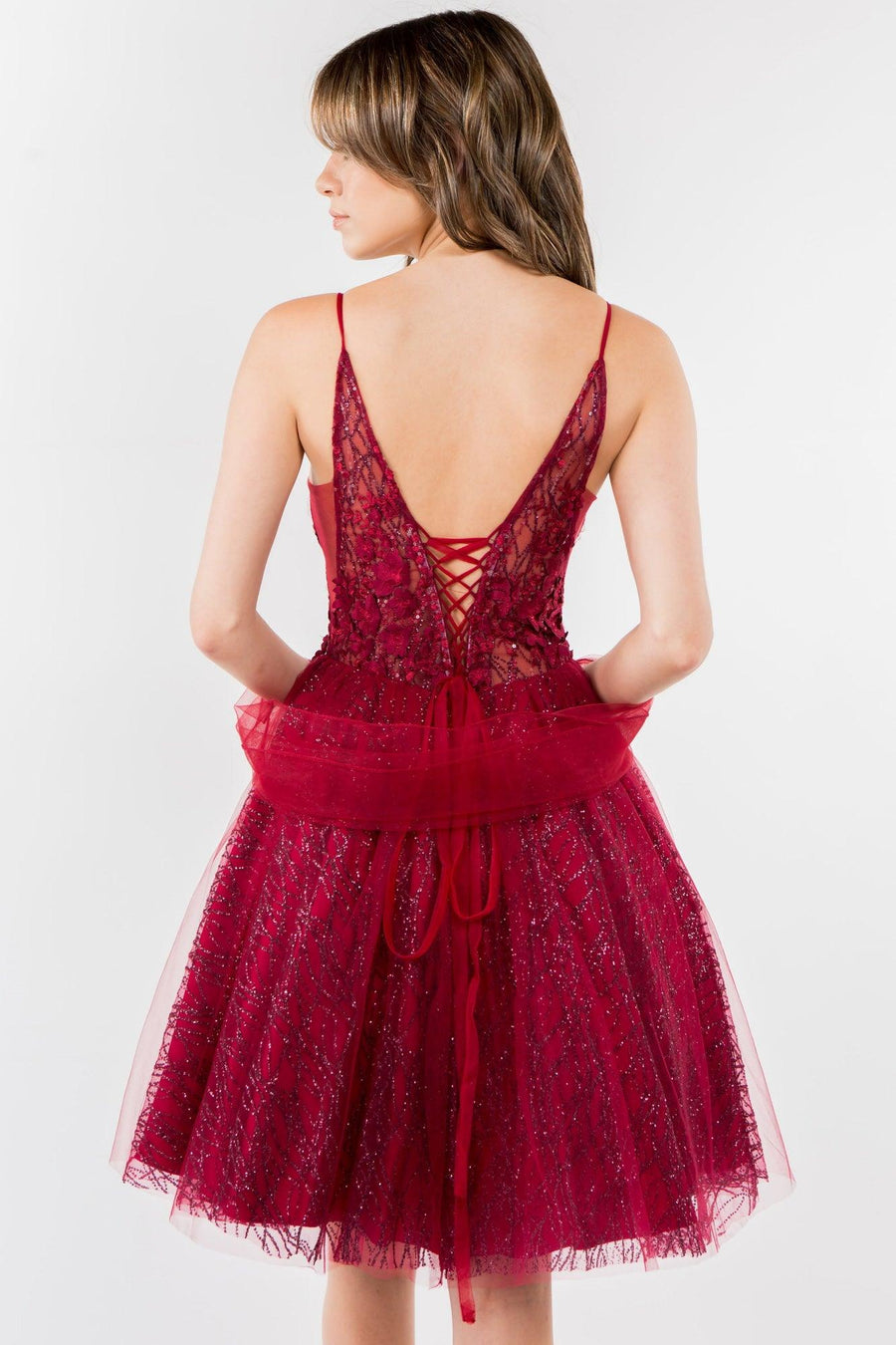 3D Floral Applique Short Homecoming Dress - The Dress Outlet