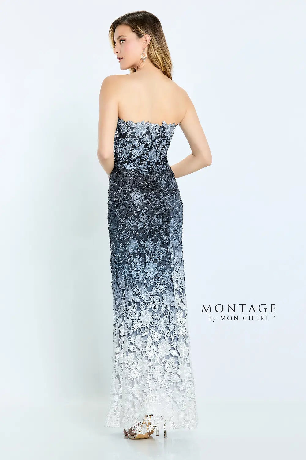 Formal Dresses Fitted Long Formal Ombre Lace Evening Dress Black/Gray/White