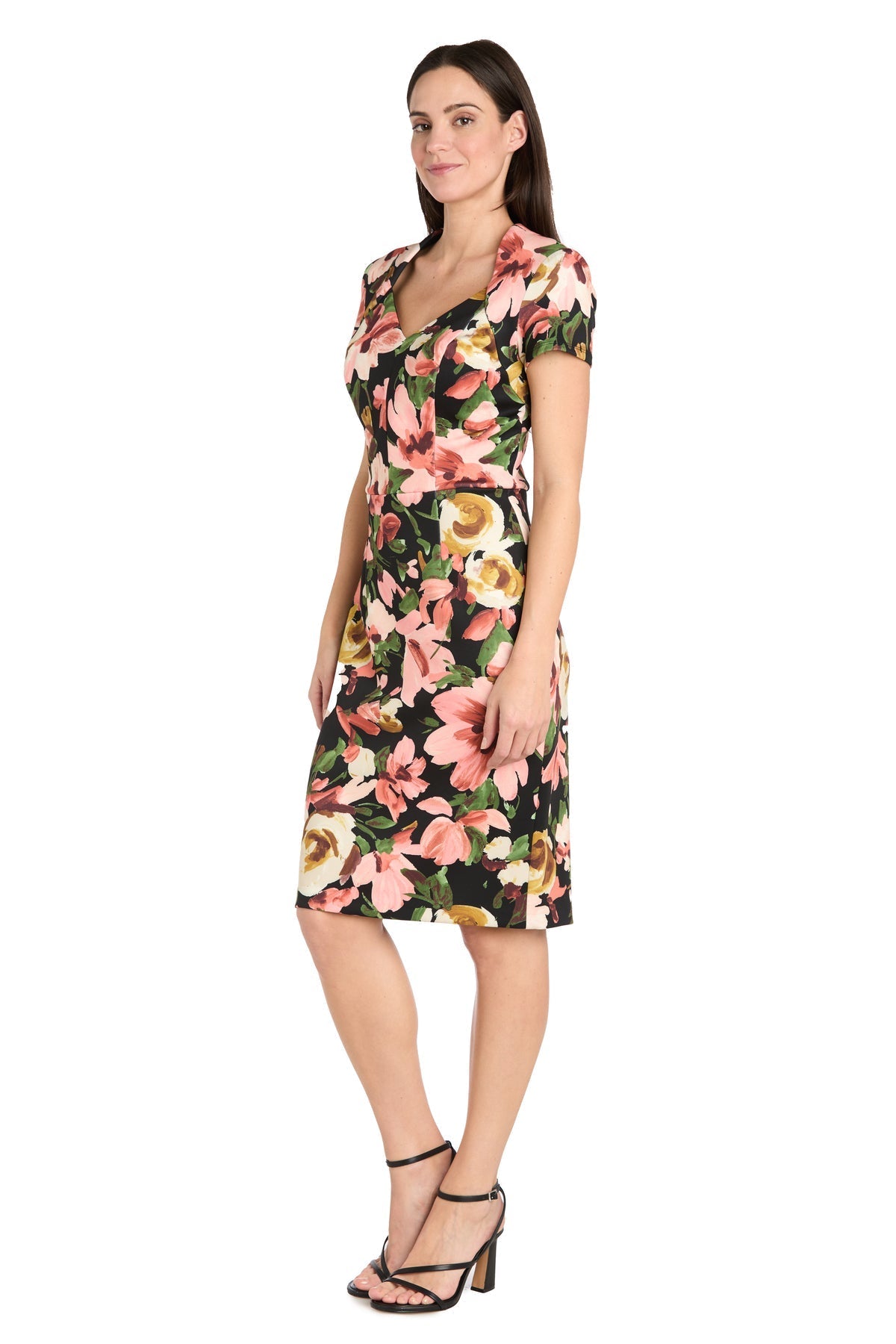 Cocktail Dresses Fitted Short Cocktail Pinted Knee Length Dress Black/Multi