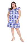 Plus Size Dresses Ruffle Short Plus Size Printed Cocktail Dress Blue/White