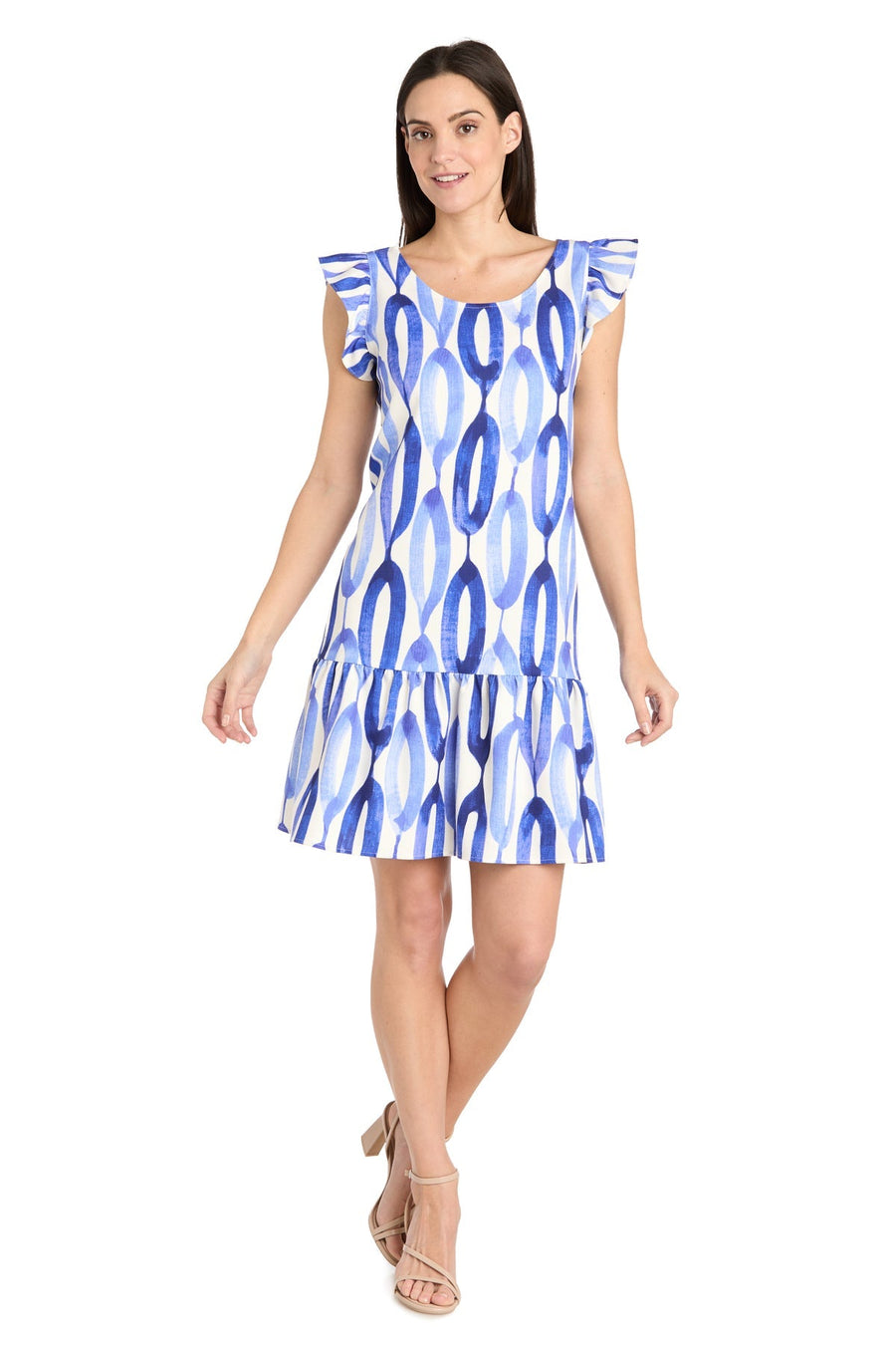 Cocktail Dresses Short Cocktail Printed Ruffle Dress Blue/White