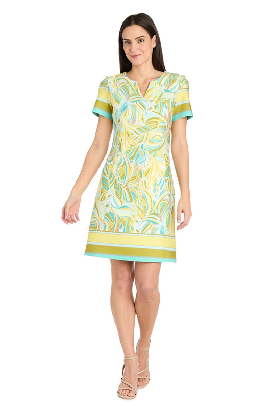 Cocktail Dresses Short Cocktail Printed Mini Dress Yellow/Aqua