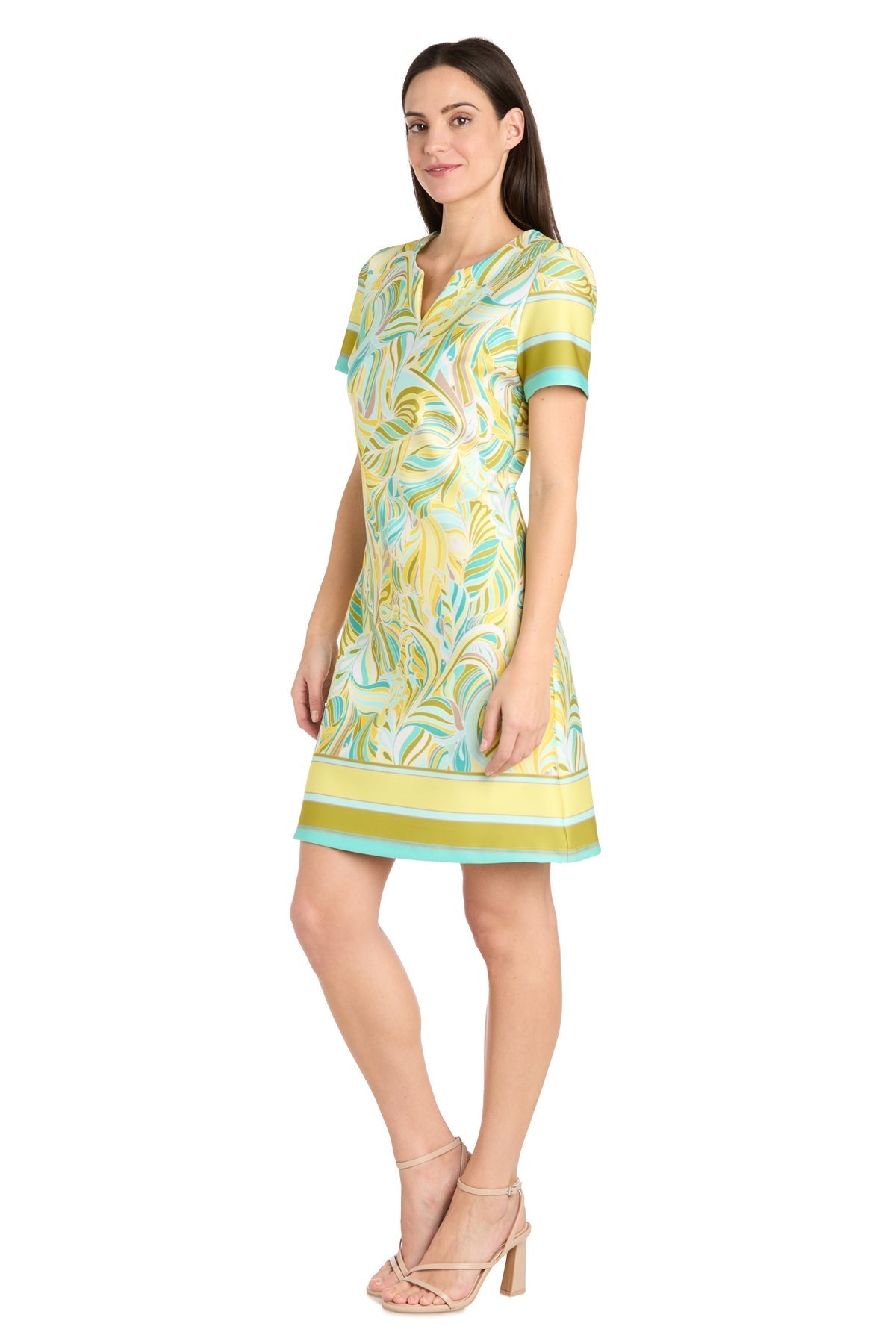 Cocktail Dresses Short Cocktail Printed Mini Dress Yellow/Aqua