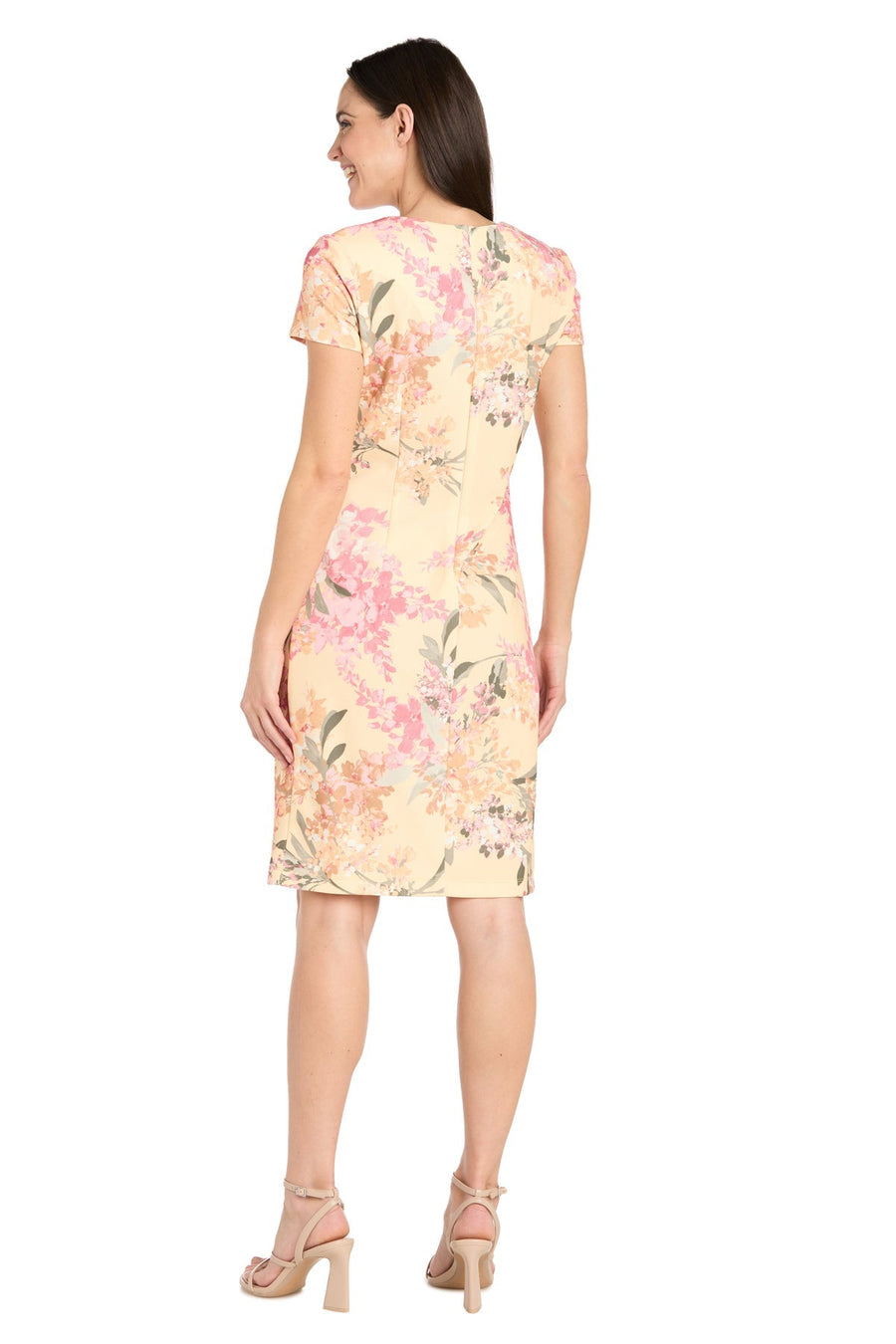 Cocktail Dresses Pleated Short Floral Print Cocktail Dress Yellow