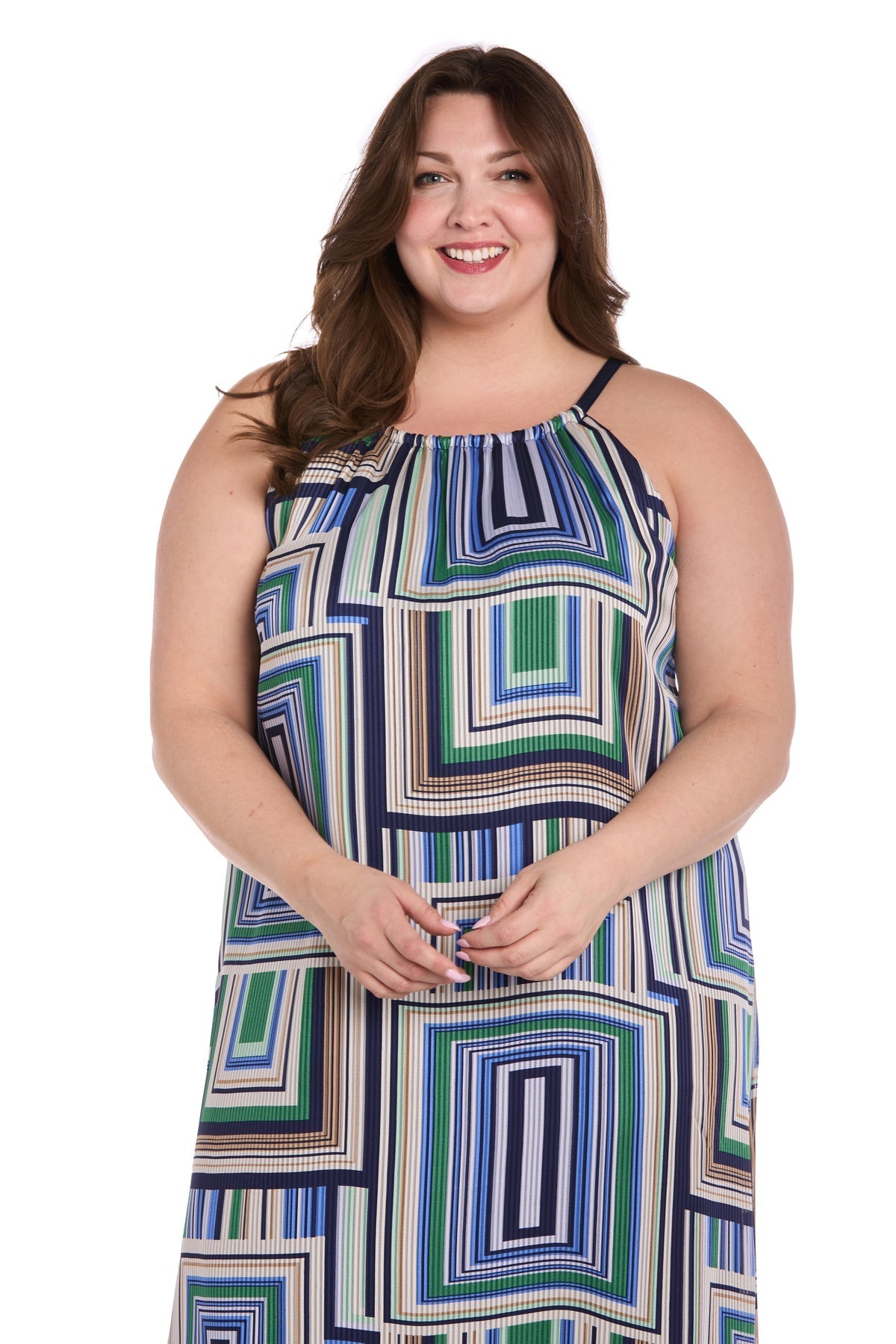 Plus Size Dresses Long Printed Plus Size Maxi Dress Blue/Green
