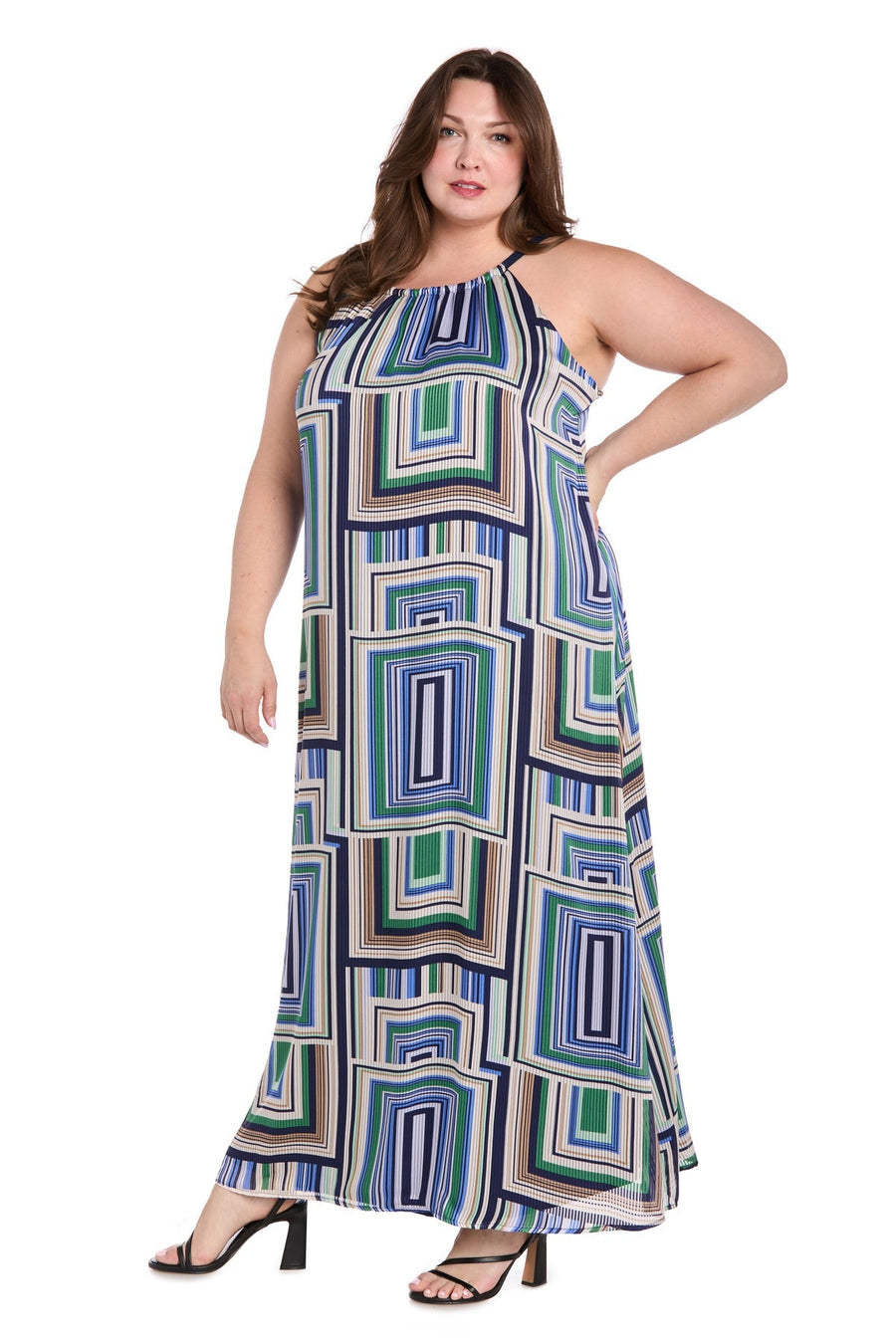 Plus Size Dresses Long Printed Plus Size Maxi Dress Blue/Green
