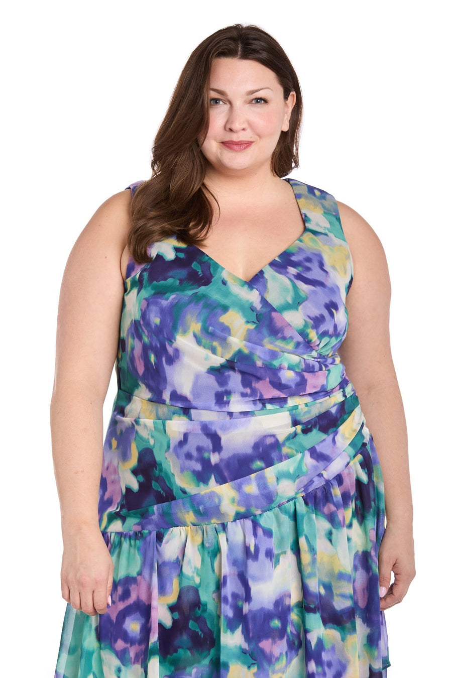 Plus Size Dresses Plus Size High Low Printed Dress Blue/Multi