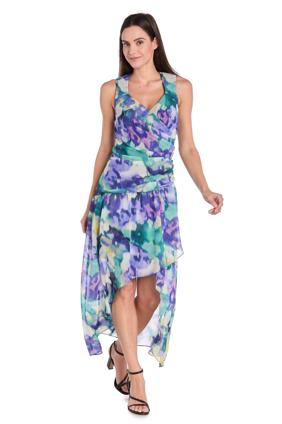 Cocktail Dresses Petite High Low Printed Cocktail Dress Blue/Multi