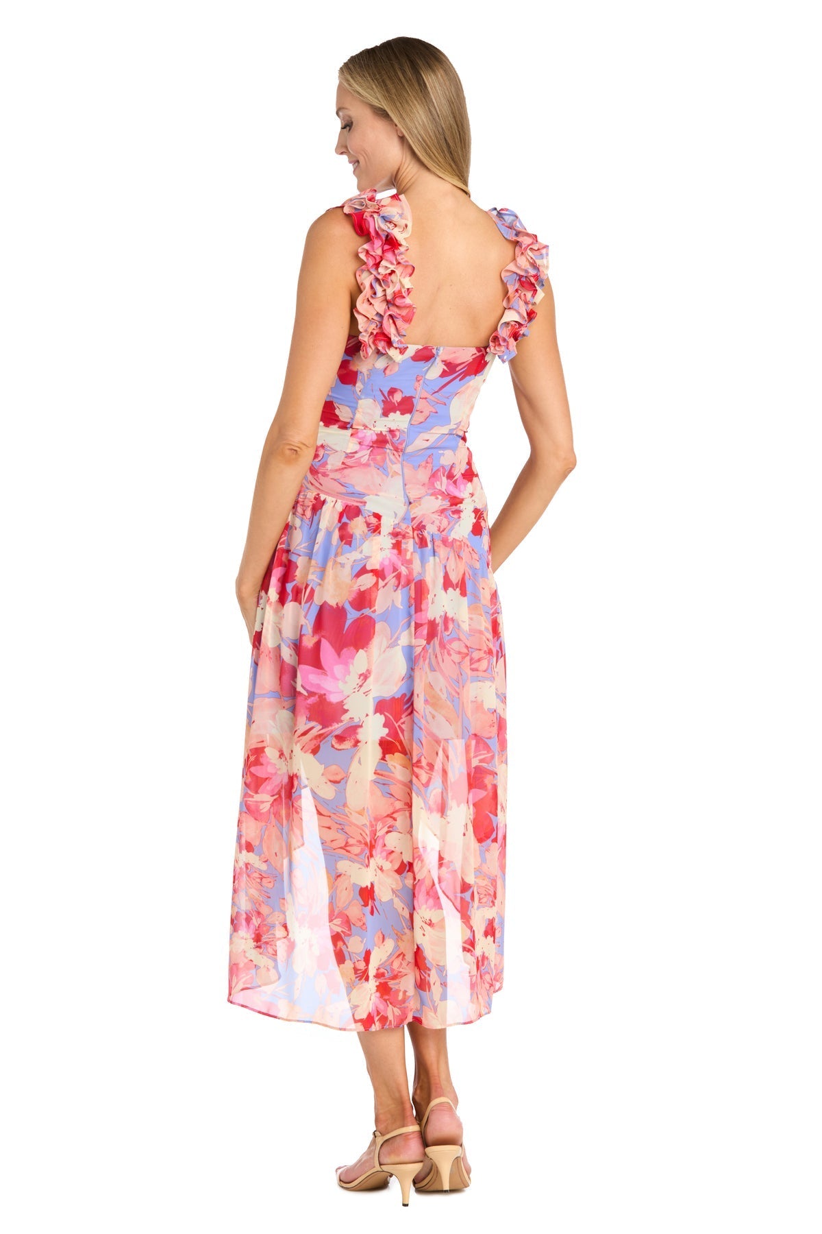 Cocktail Dresses Pleated High Low Printed Cocktail Dress Coral/Multi