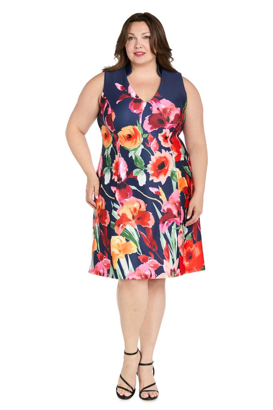 Plus Size Dresses Short Plus Size Cocktail Printed Dress Navy/Multi