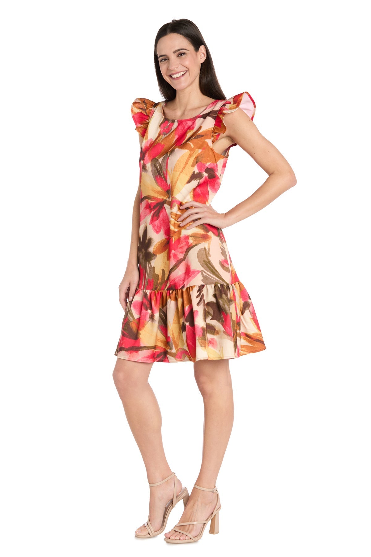 Cocktail Dresses Short Cocktail Floral Print Petite Dress Coral/Sand