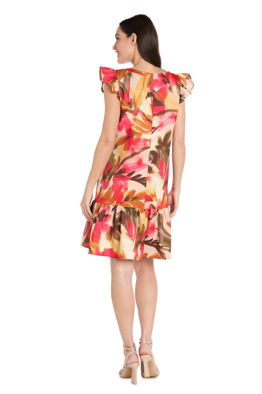 Cocktail Dresses Short Floral Print Ruffle Cocktail Dress Coral/Sand