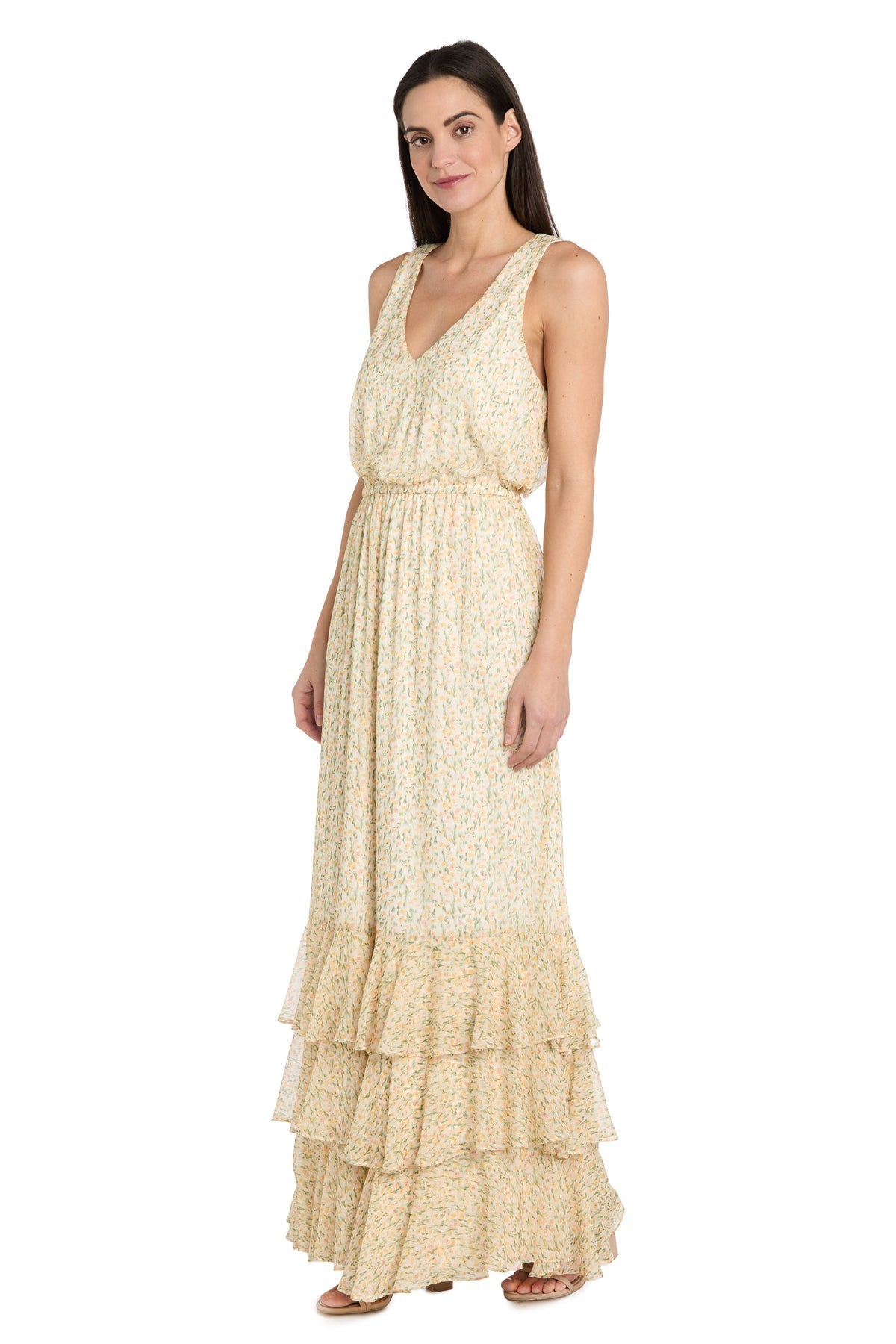 Formal Dresses Long Floral Print Formal Maxi Dress Yellow