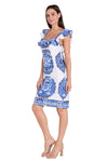 Cocktail Dresses Printed Short Ruffle Petite Cocktail Dress White/Blue
