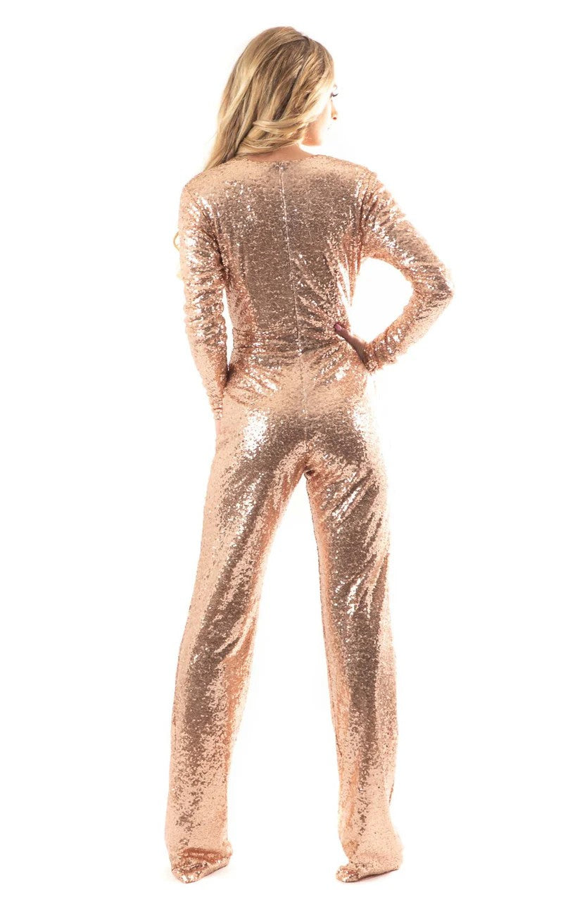 Jumpsuit Long Sleeve Formal Sequin Jumpsuit Rose Gold