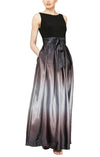 Formal Dresses Ombre Skirt & Tie Belt Long Dress Black Silver