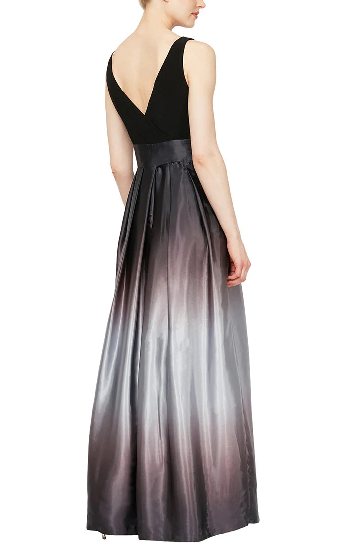 Formal Dresses Ombre Skirt & Tie Belt Long Dress Black Silver