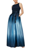 Formal Dresses Ombre Skirt & Tie Belt Long Dress Navy Wedgewood