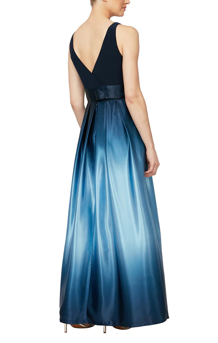 Formal Dresses Ombre Skirt & Tie Belt Long Dress Navy Wedgewood