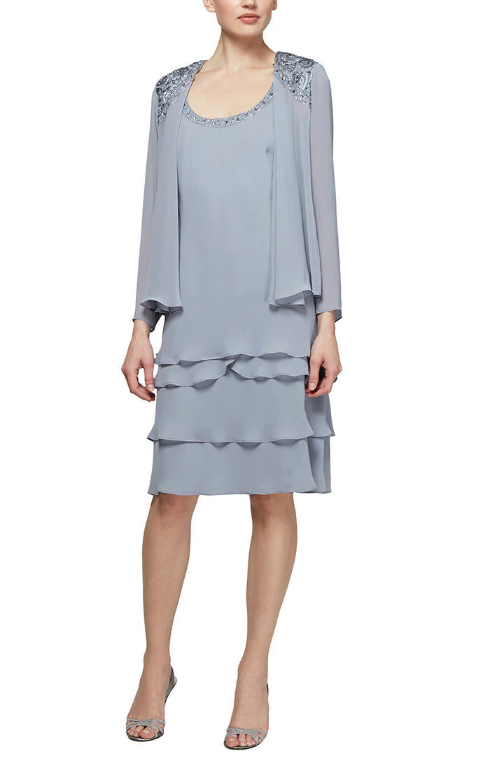 Mother of the Bride Dresses Tiered Jacket Short Dress Concrete