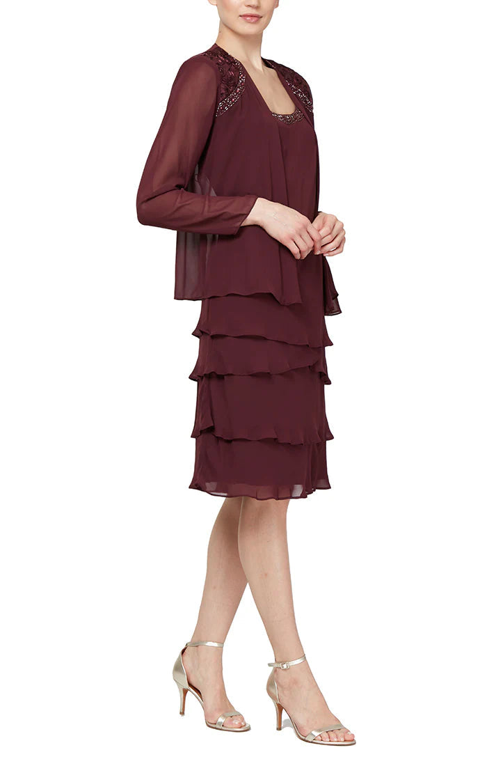 Mother of the Bride Dresses Tiered Jacket Short Dress Fig