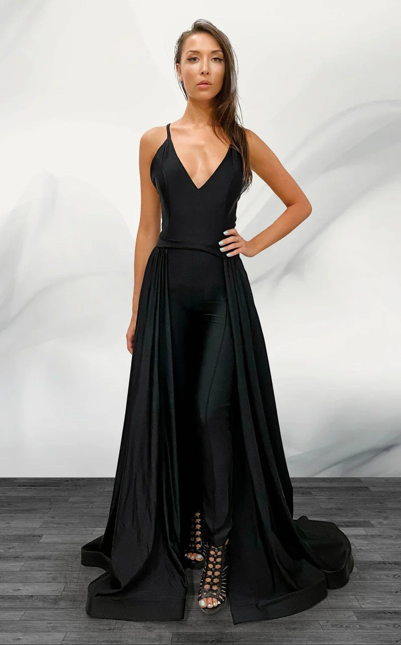 Jumpsuit Long Formal Detachable Overskirt Jumpsuit Black