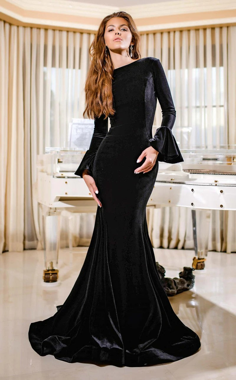 Formal Dresses Evening Long Formal Long Sleeve Velvet Dress Black