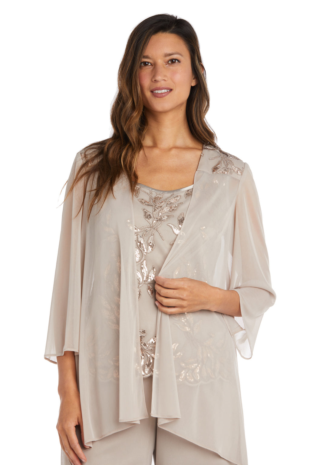 Pant Suit Three Piece Sequin Pant Suit Jacket Set Champagne