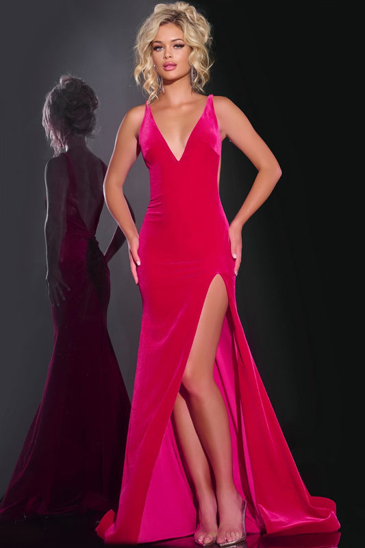 Prom Dresses Fitted Long Formal Velvet Prom Dress Fuchsia