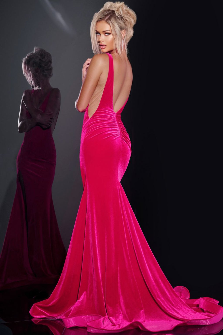 Prom Dresses Fitted Long Formal Velvet Prom Dress Fuchsia