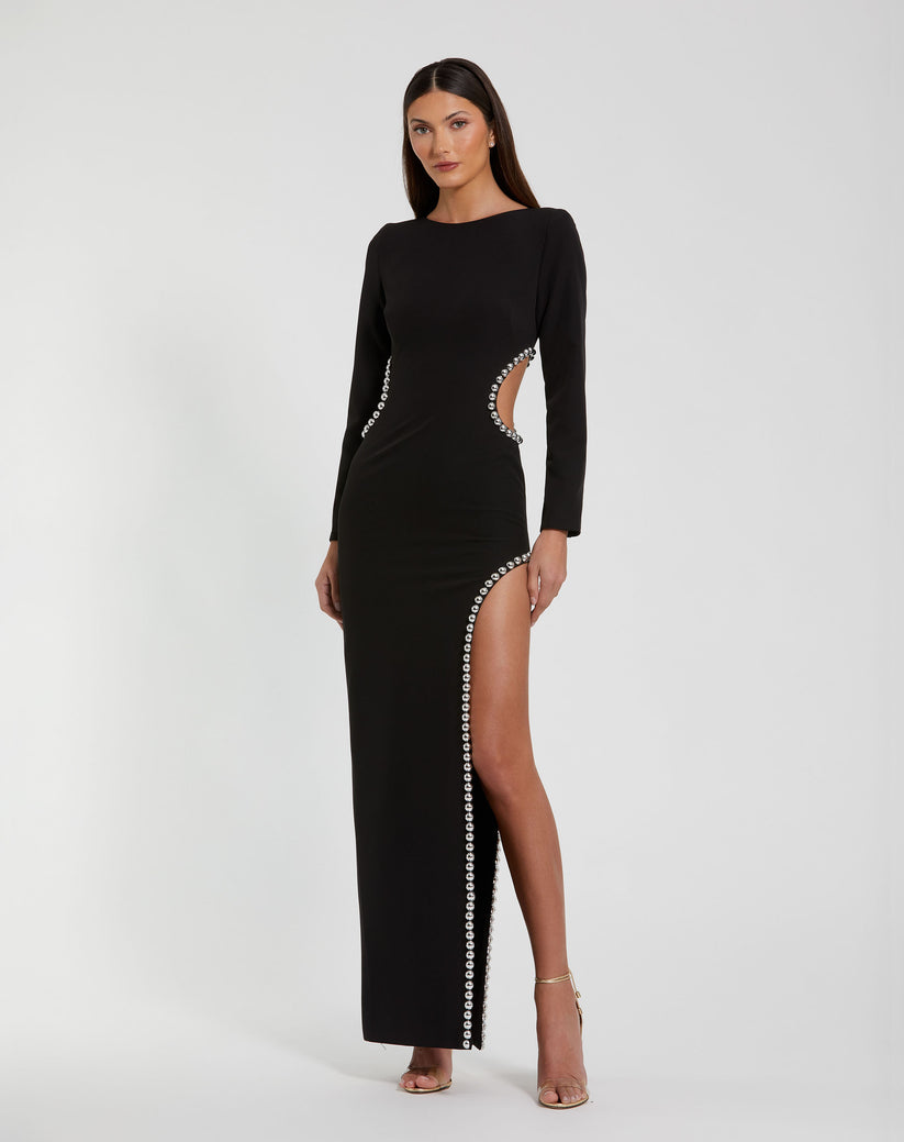 Formal Dresses Beaded Long Sleeve Fitted Evening Formal Dress Black