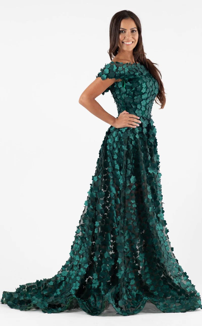 Prom Dresses A Line Long Formal Floral Prom Dress Hunter