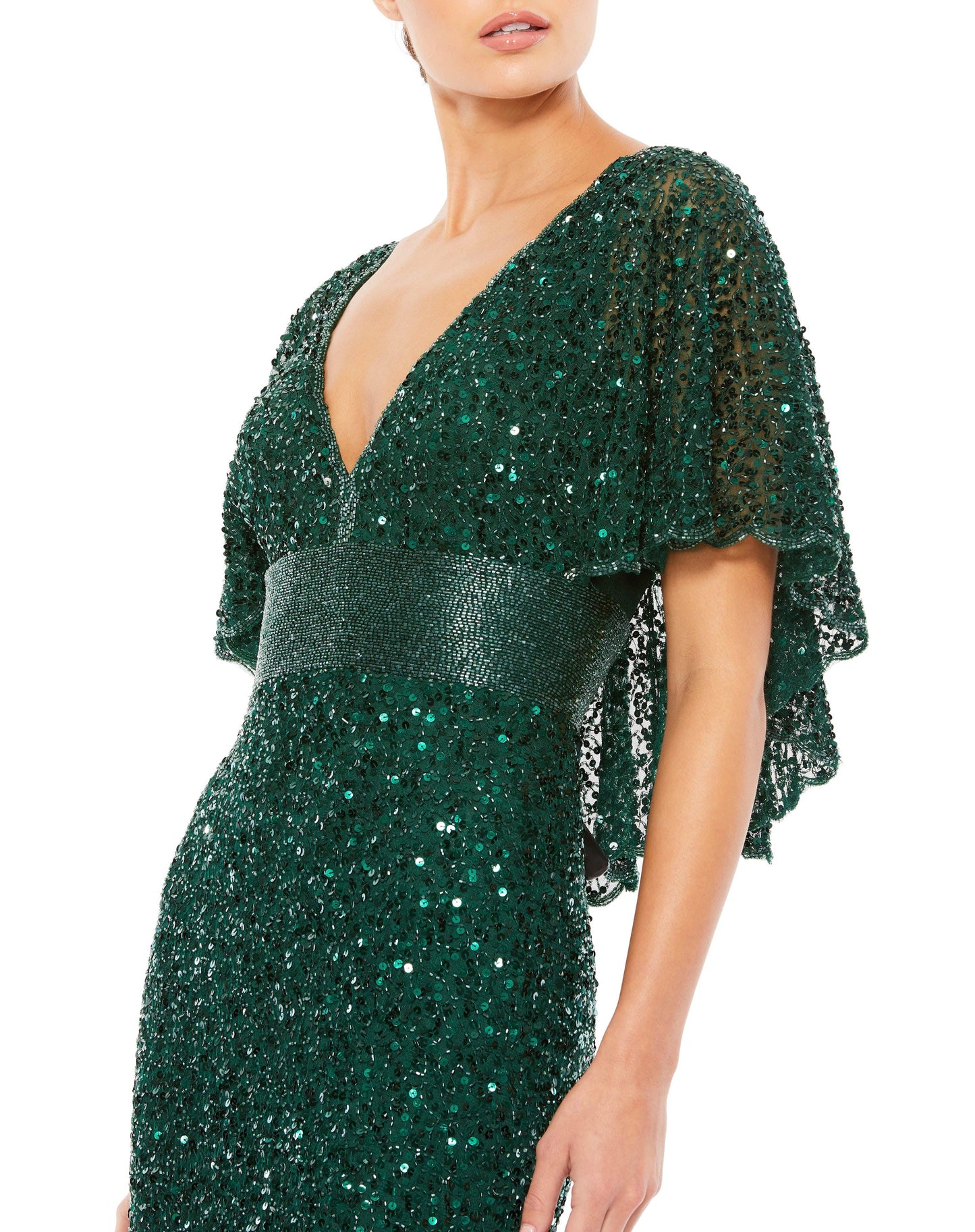 Mac Duggal 4808 Long Formal Cape Sleeve Sequined Dress