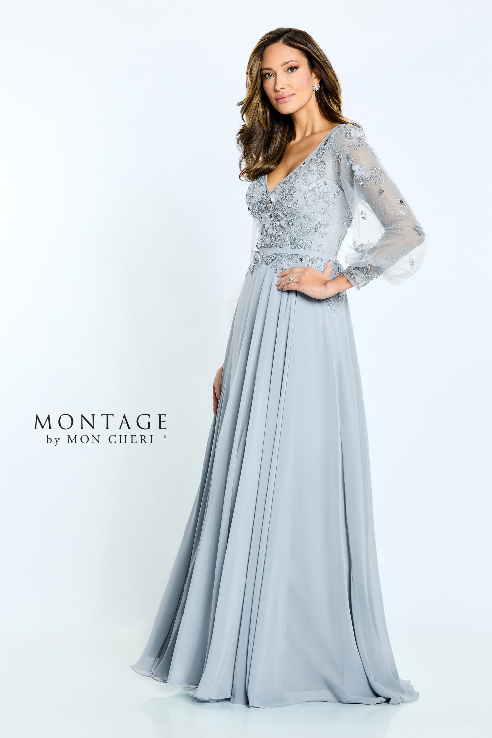 Formal Dresses A Line Beaded Formal Long Sleeve Evening Dress Blue Haze