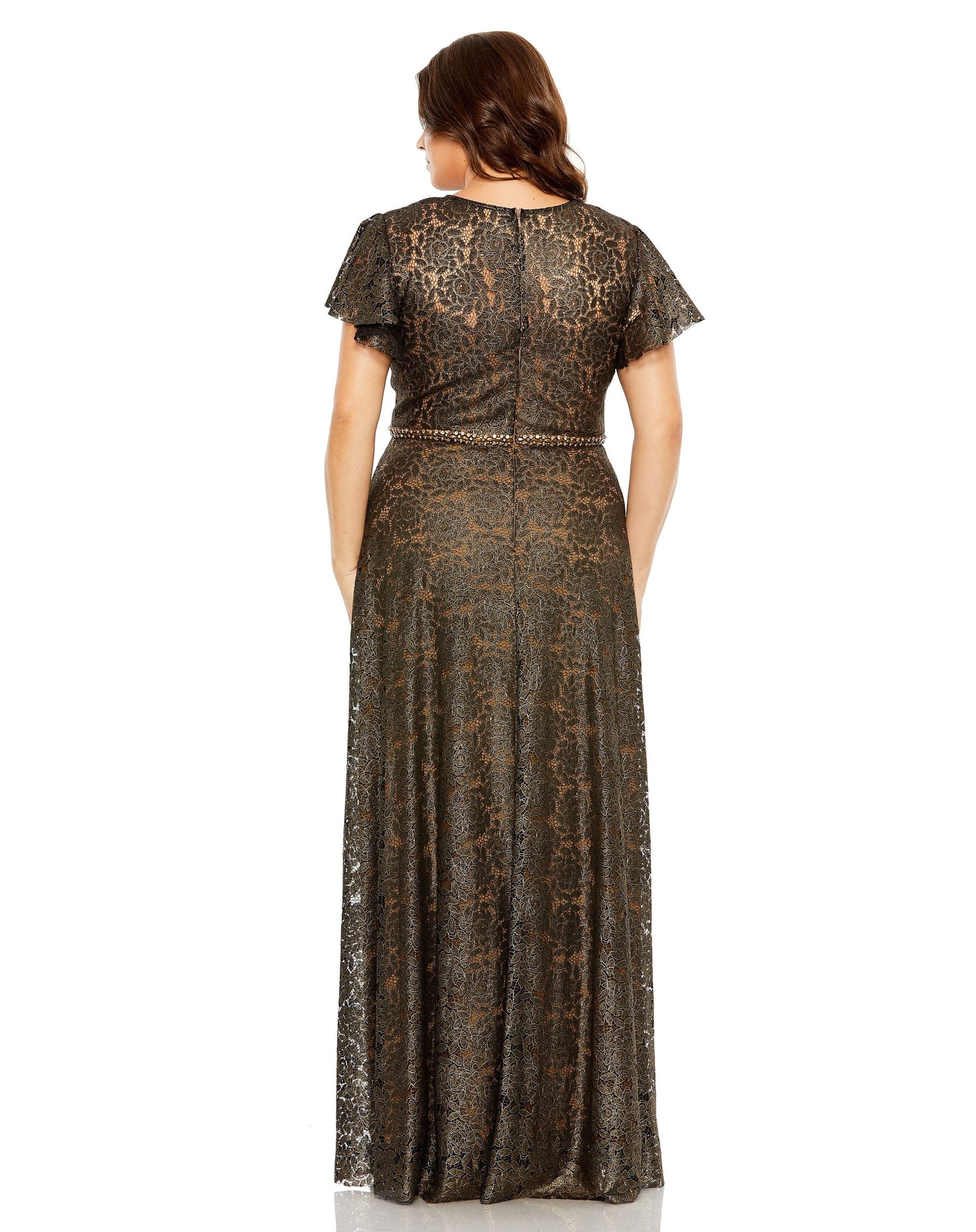 Plus Size Dresses Long Plus Size Formal Beaded Belt Dress Black Gold