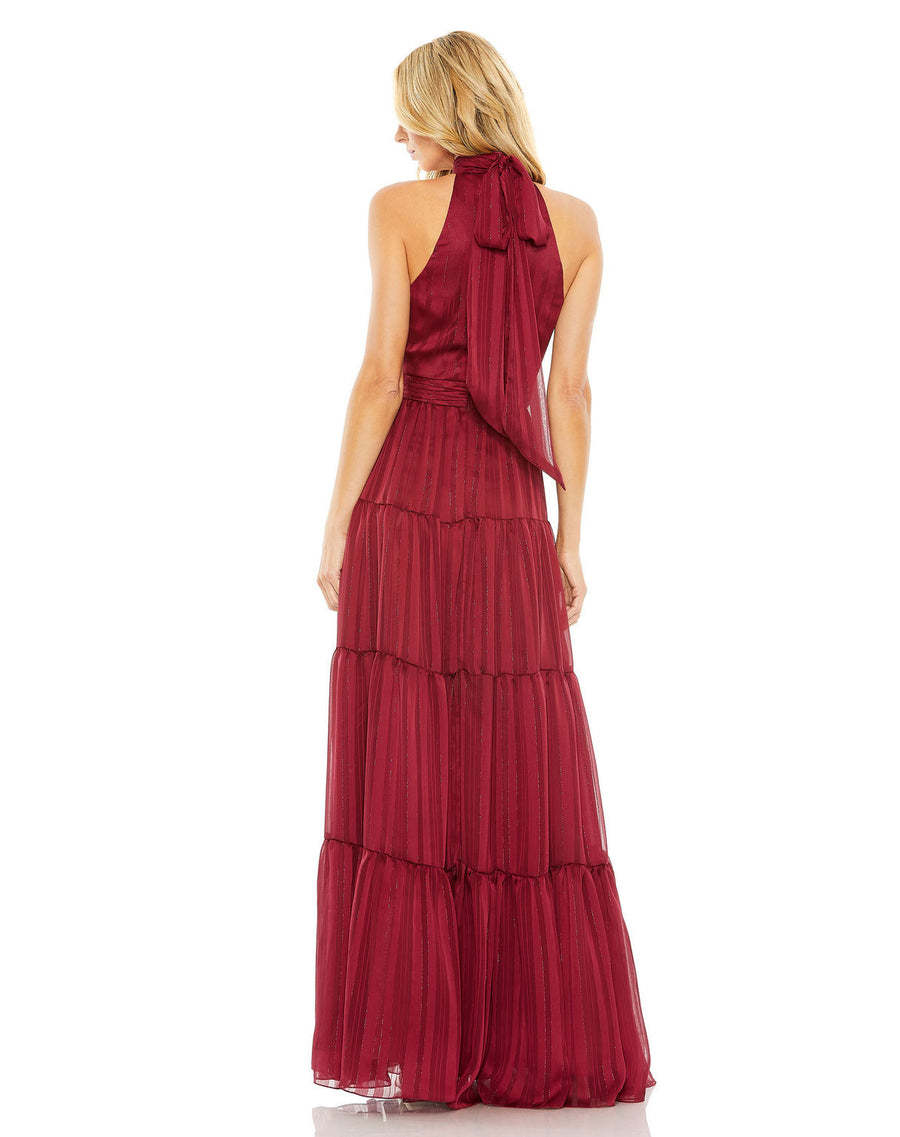 Formal Dresses Long Halter Tiered Formal Prom Dress Burgundy