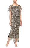 Mother of the Bride Dresses Metallic Crochet Blouson Dress Black Gold