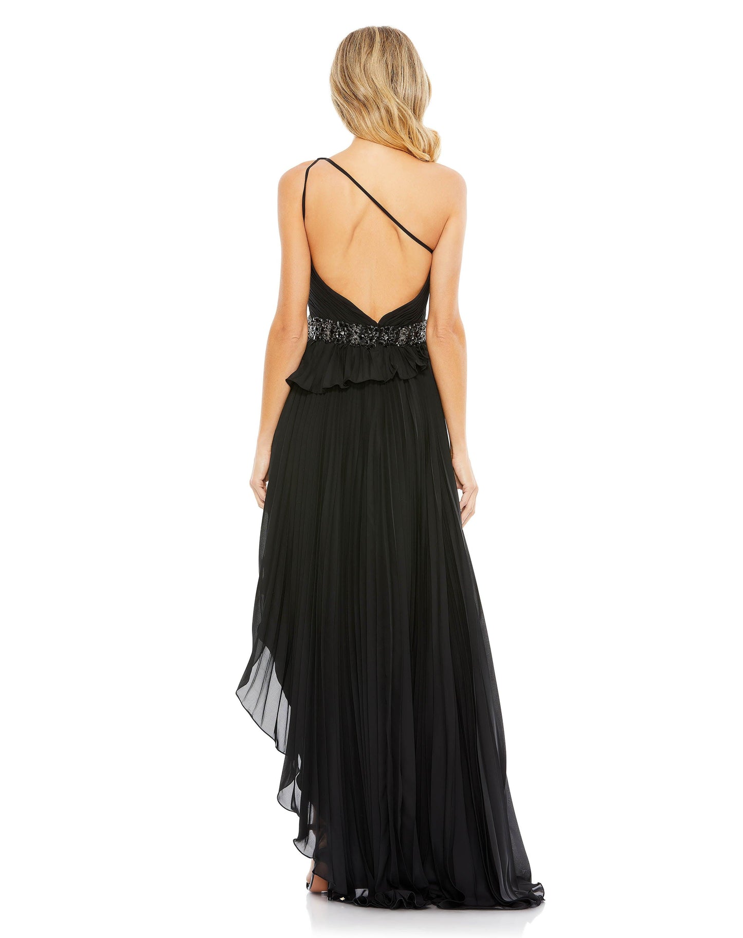 Mac Duggal 49532 Pleated One Shoulder High Low Gown