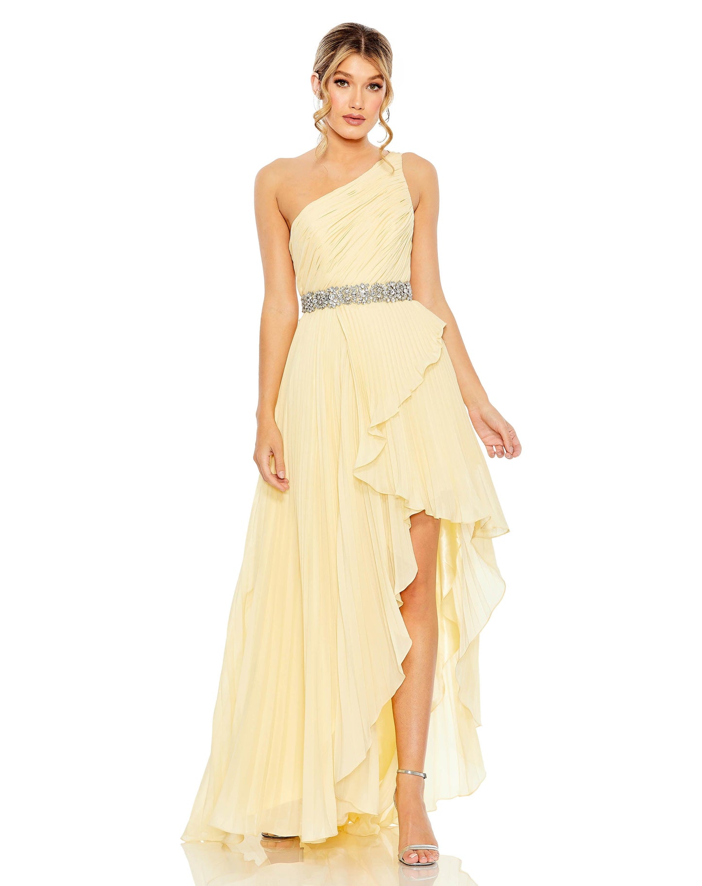 Mac Duggal 49532 Pleated One Shoulder High Low Gown