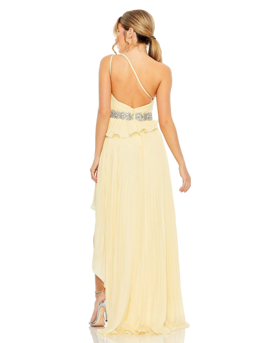 Mac Duggal 49532 Pleated One Shoulder High Low Gown